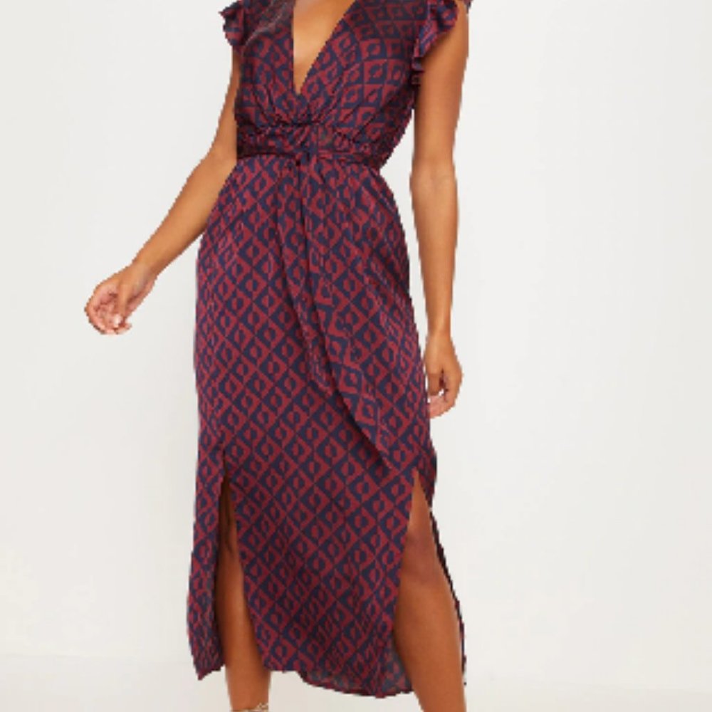 Navy Geo Print Midi Dress